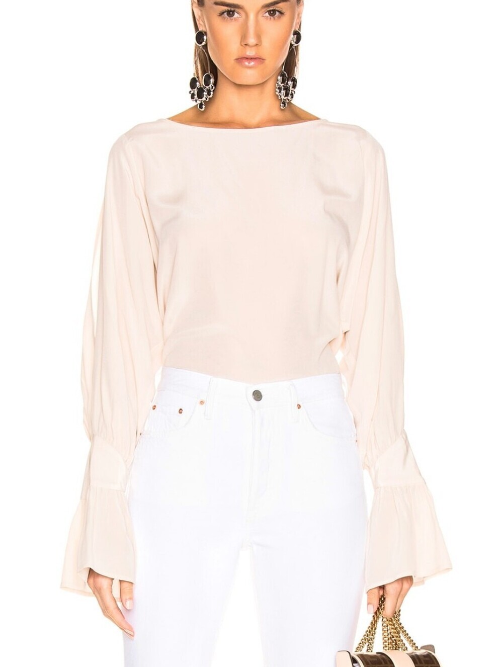 L'AGENCE Gianne Open Sleeve Champagne Silk Scoop Neck Blouse Size Small